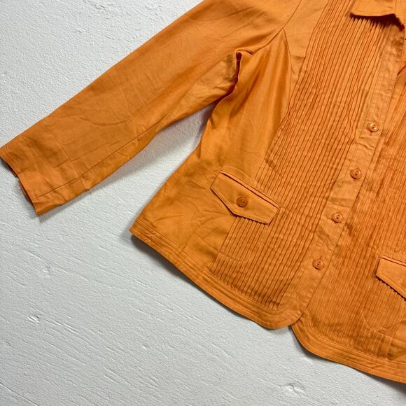 Jones New York Linen Button Front Blazer Orange Jacket, Size 14P - Picture 3 of 6
